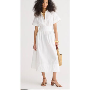 J. Crew Fitted Waist Shirt Dress 14 NWT White Poplin Midi Women's BY926 J.Crew